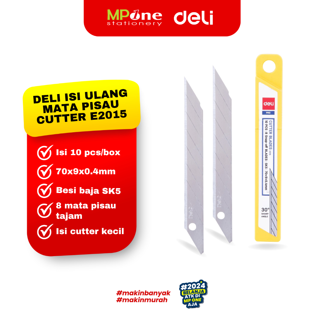 

DELI Isi Cutter Kecil 30 derajat tajam / Refill Cutter Anti Karat isi 10pcs Deli E2015
