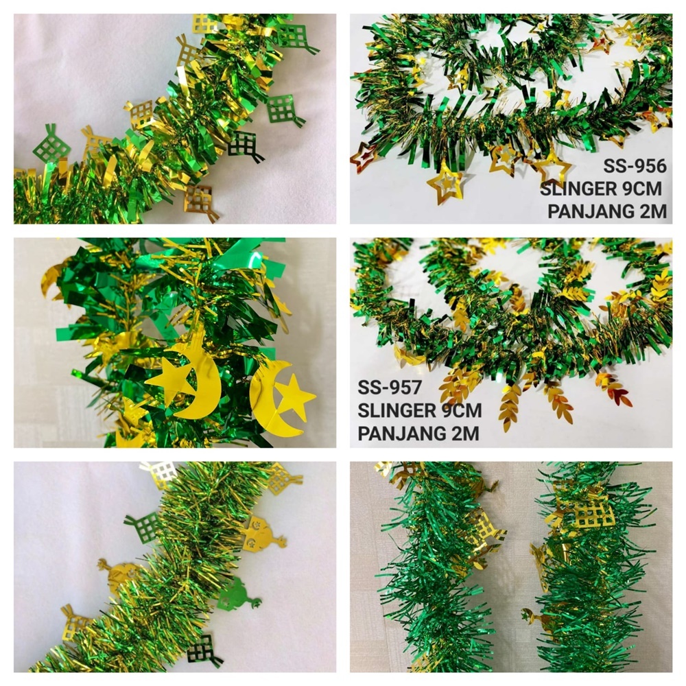 Slinger Tinsel Dekorasi Idul Fitri Motif Ketupat / Bulan Bintang - Bulan Bintang