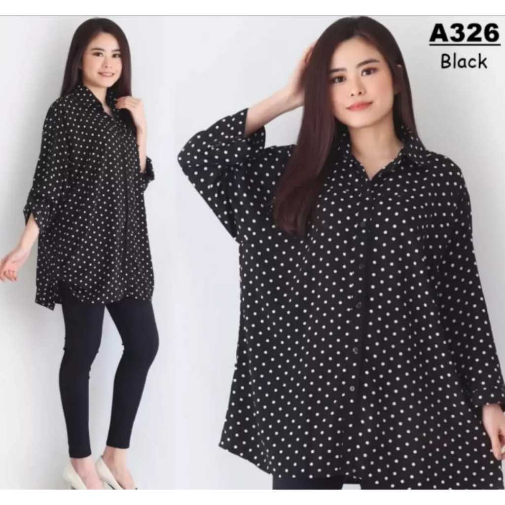 Atasan Polkadot Jumbo Tunik Murah Tunik Terbaru Tunik Import Baju Muslim Panjang Katun Rayon Termura