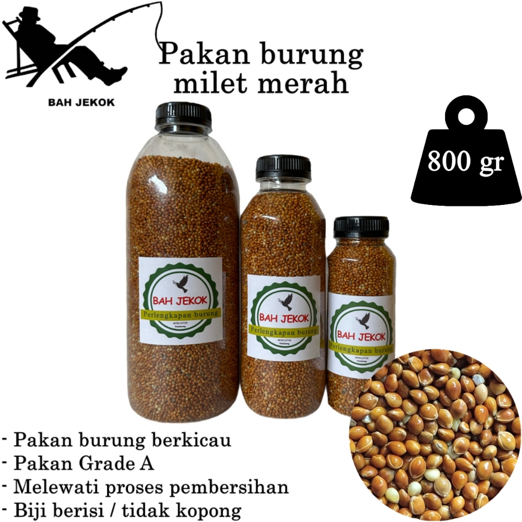 Milet merah untuk pakan burung Lovebird Parkit Kenari Perkutut Finch dll (800gr).