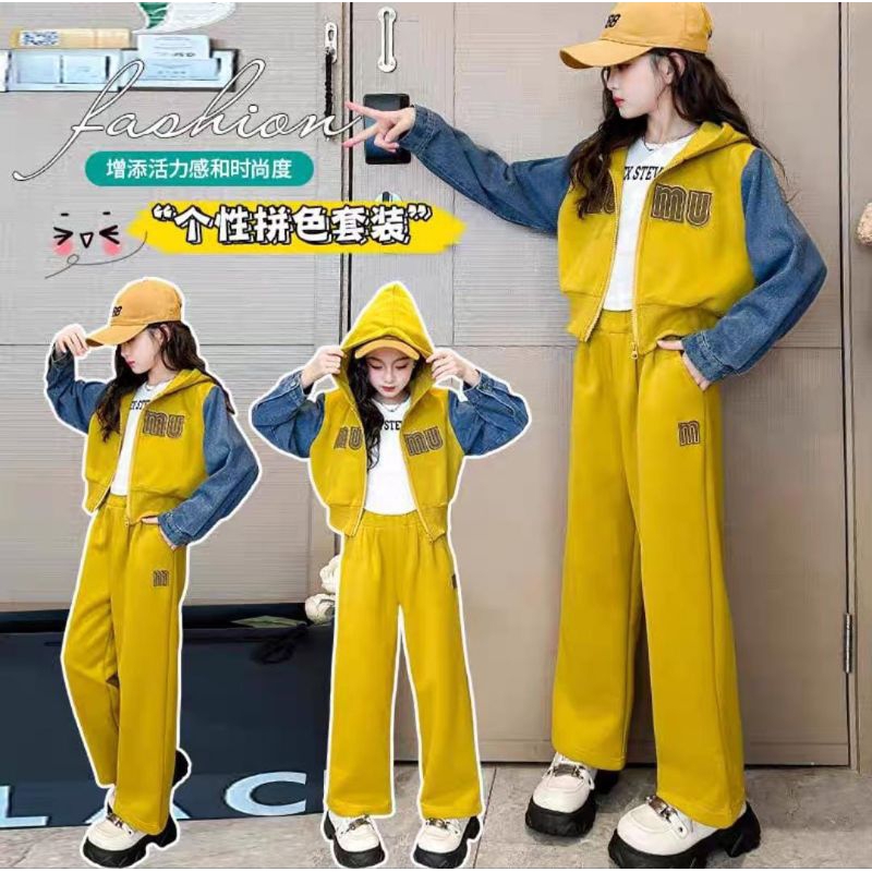 NEW ARRIVAL SETELAN BANGKOK CELANA KULOT + ATASAN JAKET HODIE MIX JEANS IMPORT SUPER PREMIUM ANAK PE