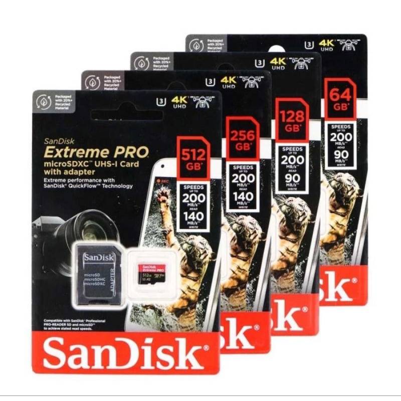 MicroSD Sandisk 512GB 1TB Seri Extreme Pro V30 U3 A2 4K 200MB/s Micro SD Card 512 GB 1 TB Memori