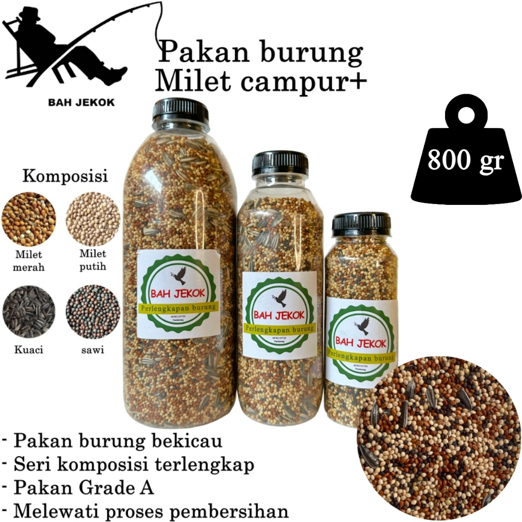 Milet campur+ untuk pakan burung Lovebird Parkit Kenari Perkutut Finch dll (800gr).
