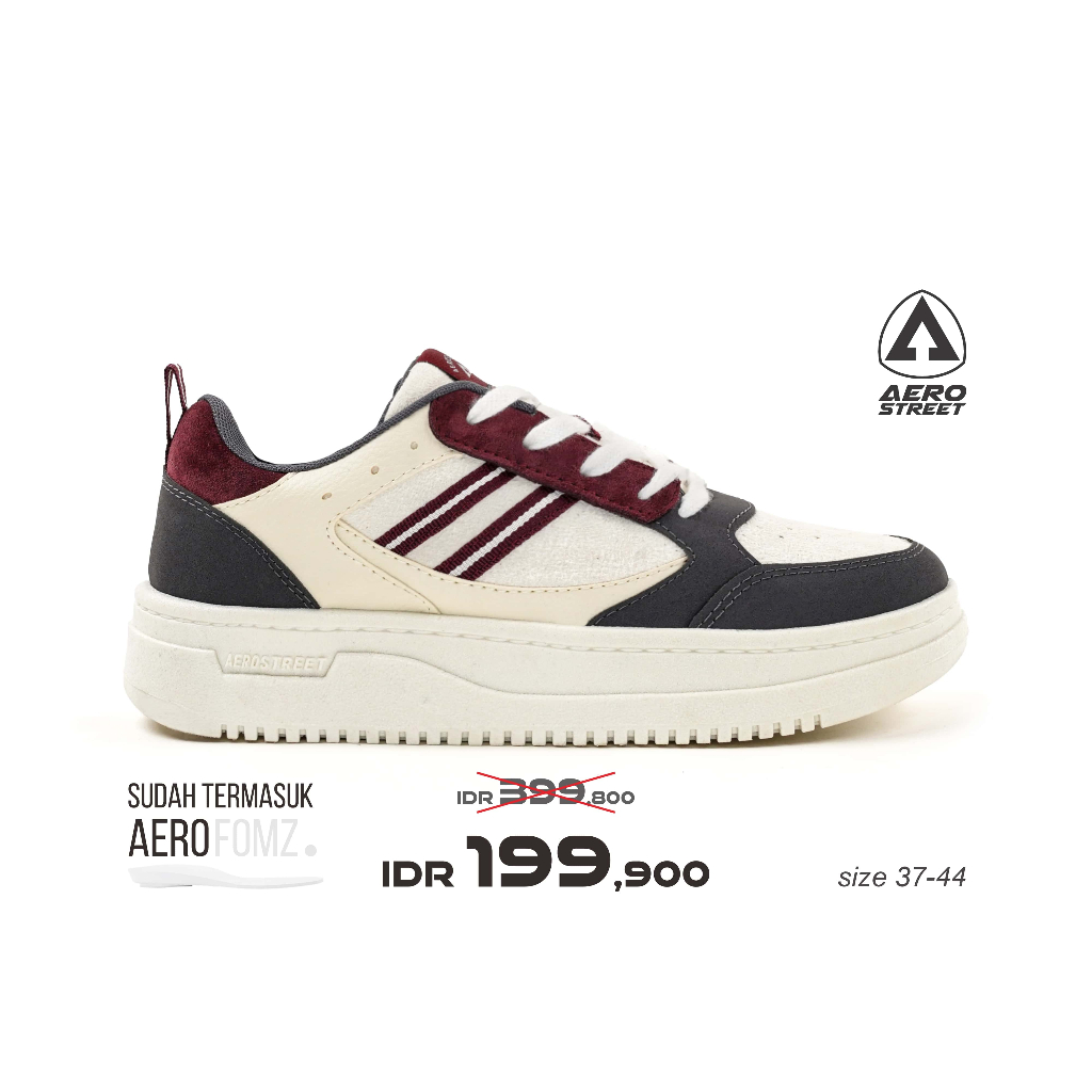 Aerostreet 37-44 Oxford Natural Abu Burgundy - Sepatu Sneakers