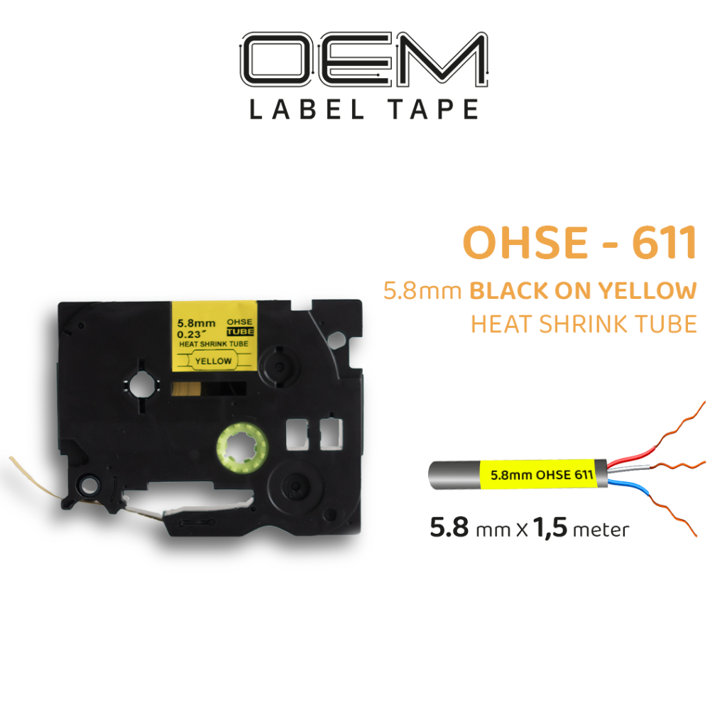 

OEM LABEL HEATSHRINK TUBE 5.8mmX1.5m BLACK ON YELLOW FOR USE ON PTOUCH OHSE-611