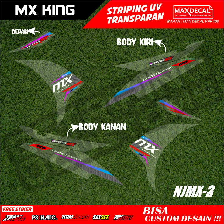 striping mx new 135 transparan new jupiter mx njmx  racing minimalis merah hijau biru hitam njmx-4