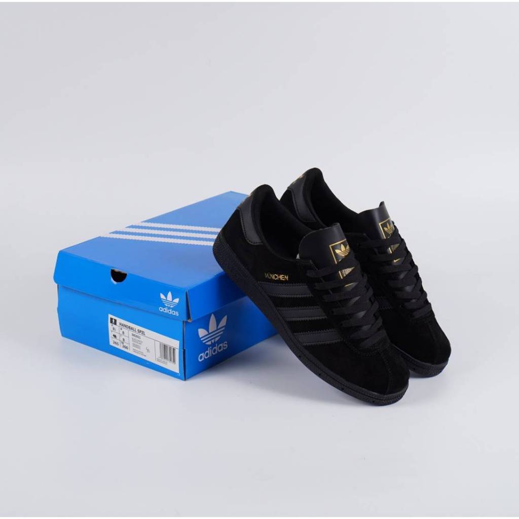 SEPATU ADIDAS MUNCHEN BLACK GOLD GY7400 ORIGINAL BNIB FULL TAG BARCODE BAHAN LEATHER KULIT SUEDE SIZ