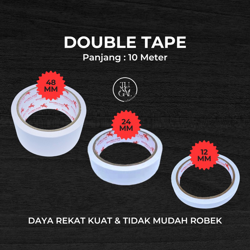 

Double Tape 12 mm, 24 mm, 48 mm - panjang 10 meter. Double tape kuat, daya rekat kuat, perekat kertas, perekat besi, lakban double tape, selotip bolak balik,lakban besar, lakban kuat, isolasi double tape, solasi double sided, double sided tape, lem double