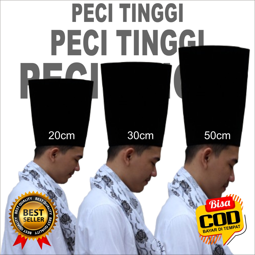 Peci Songkok Kopiah Hitam Tinggi 20 30 50cm - Peci  Hitam Madura - Peci Songkok Nasional
