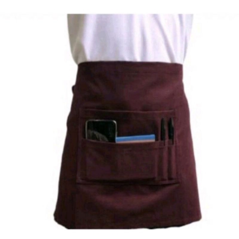 Celemek setengah badan, saku tumpuk, / celemek waiters/Celemek setengah/apron