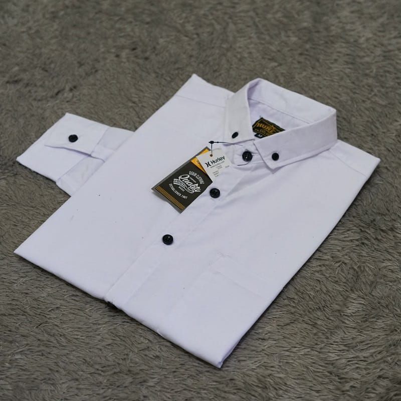 Hurley Kemeja Polos Pria Putih Distro Original Slimfit Lengan Panjang