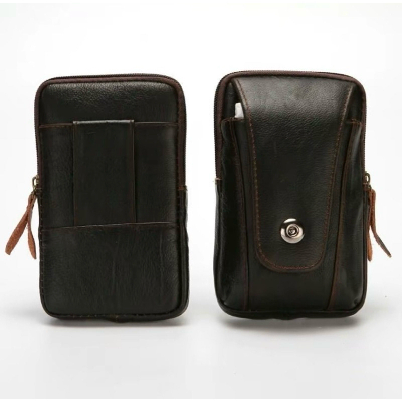 Sarung tas hp kulit asli pinggang import vertikal tegak