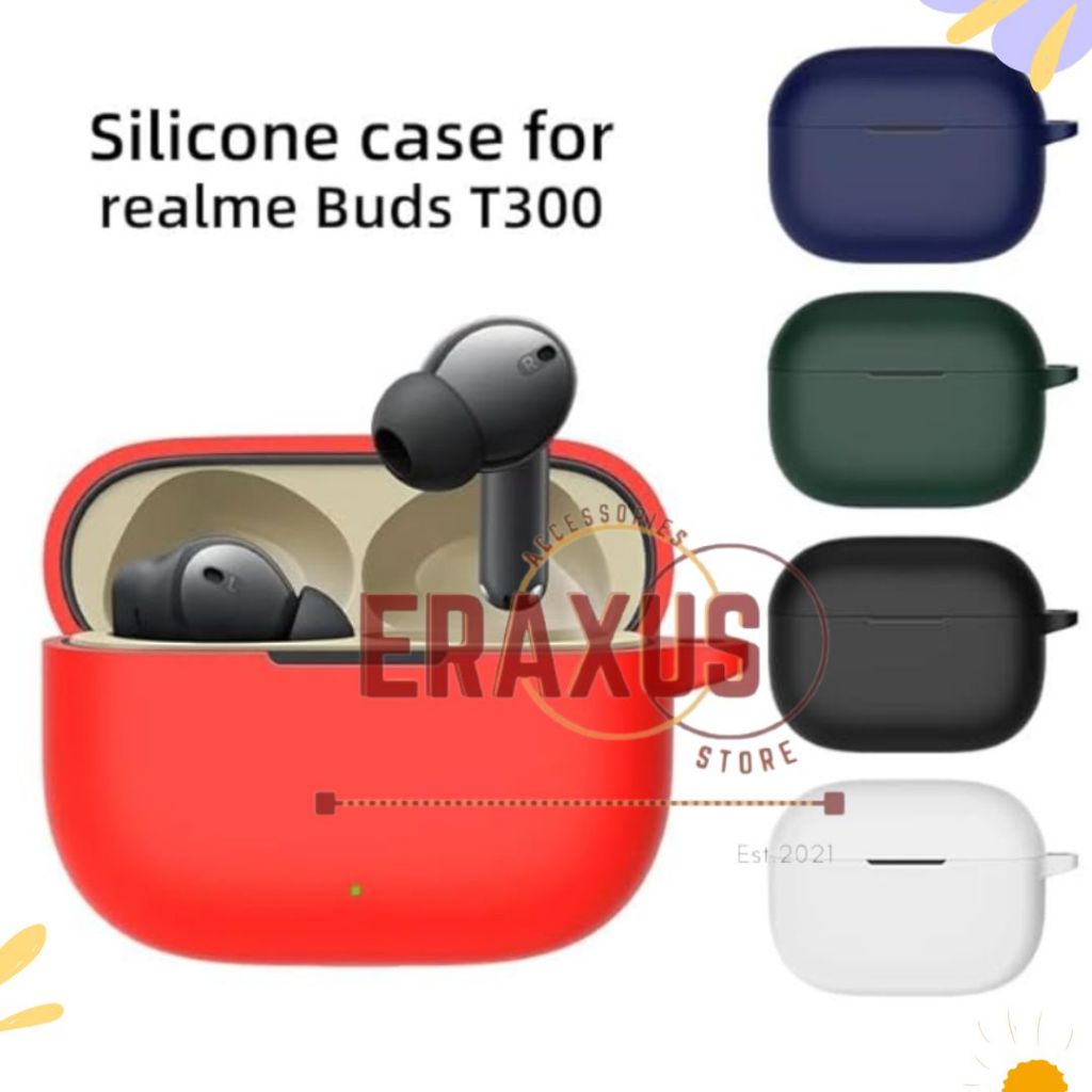 Eraxus Case Realme Buds T300 Pelindung Earphone  Soft Silicone Protective Shell with Hook Carabiner 