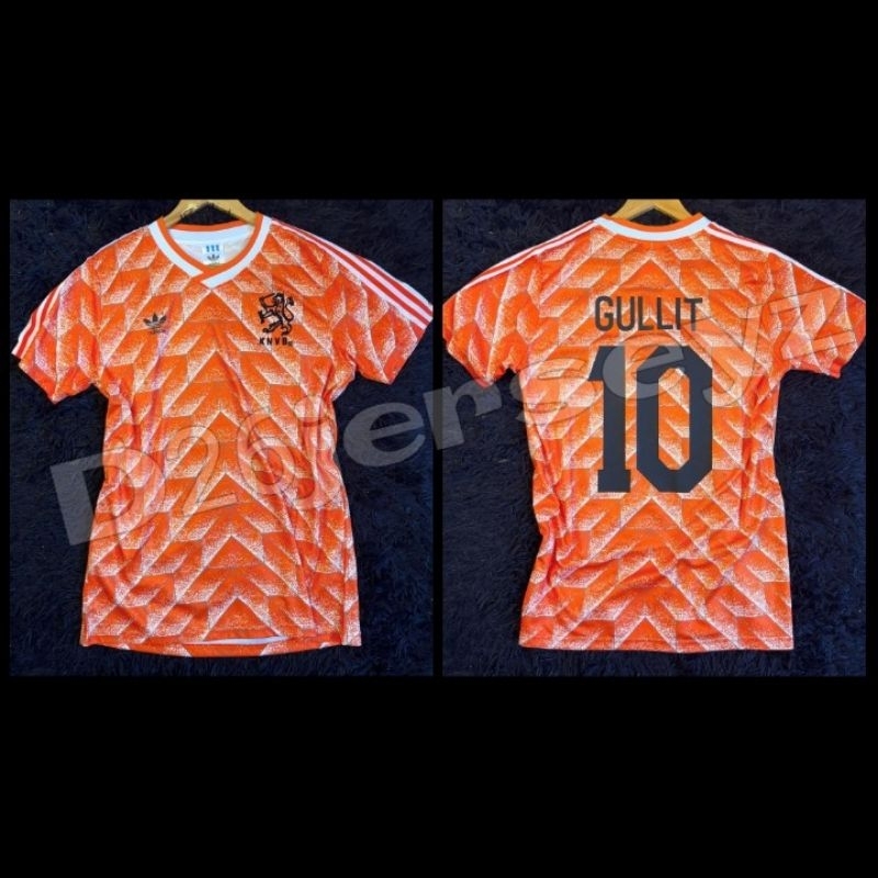 Jersey RETRO Belanda Home 1988 Euro Champions OFFICIAL + Cetak nama Nameset GULLIT 10 / Custom