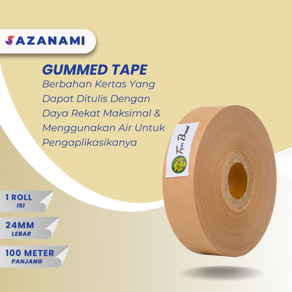Lakban Air 1" Inch x 100M GUMMED TAPE paper craft Tape Tiger Kraft