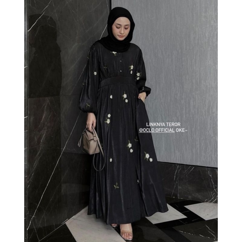 FARYA DRESS by Oclo / Gamis Shimmer Hitam Putih / Shimmer Silk Dress