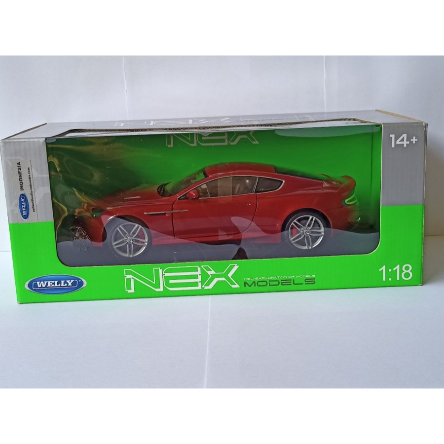 Diecast Mobil Aston Martin DB9 Welly Coupe merah Welly 1:18 Mainan Koleksi