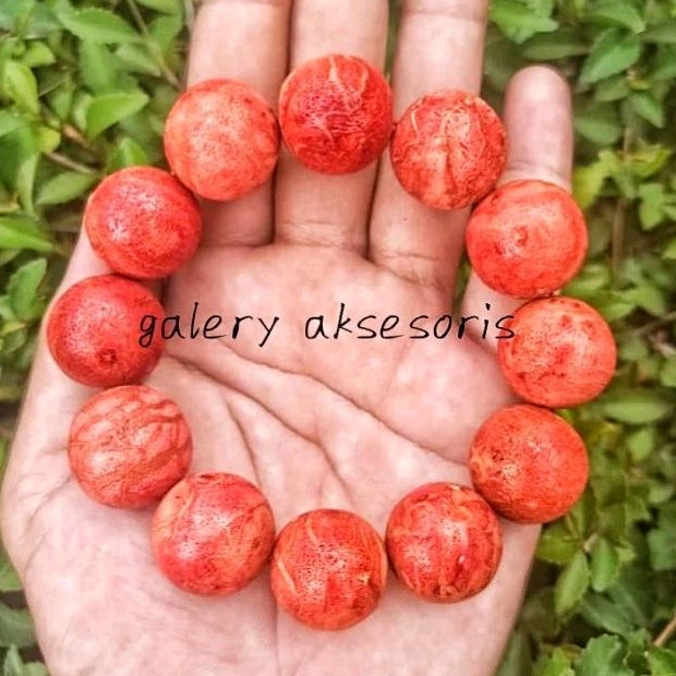 gelang tasbih batu coral merah asli % original