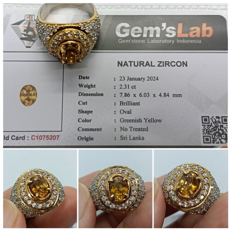 Natural Yellow Zircon Srilanka Top Luster 2,3 ct memo GLI