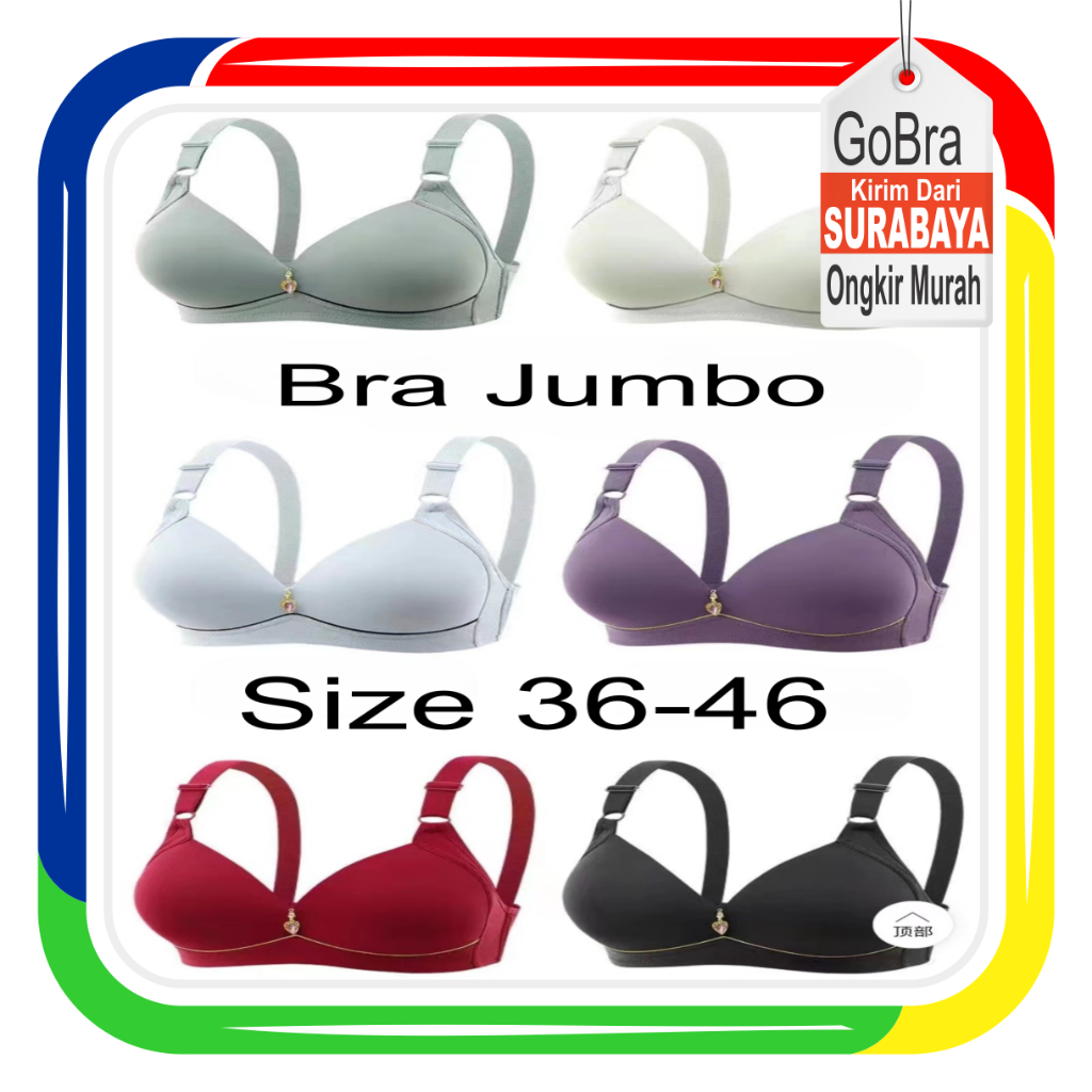 Gobra ♕ PW185 Bra Wanita Jumbo Size 36-46 Fashion Simple Tanpa Kawat Warna Ada Pengait Belakang Kore