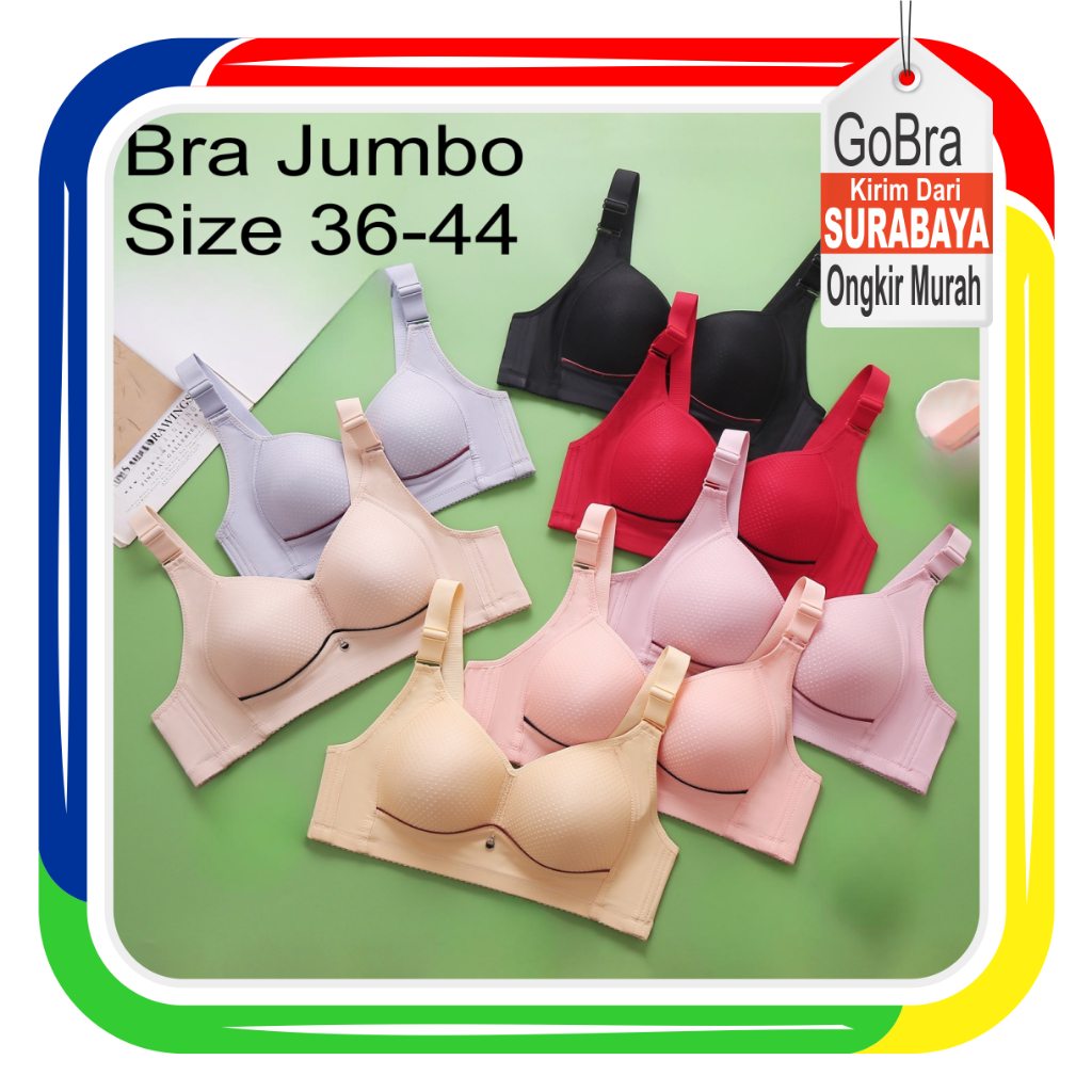 Gobra ♕ PW183 Bra Wanita Jumbo Size 36-44 Fashion Model Baru Tanpa Kawat Simple Warna Ada Pengait Be