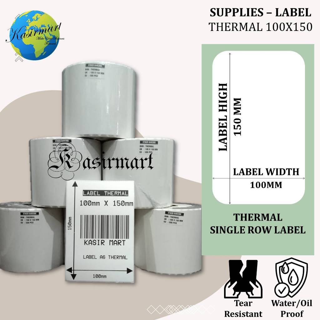 

Sticker Label Thermal 100x150 isi 500pc Kertas Stiker Thermal Resi Marketplace A6 Expedisi Printer Barcode XP4601 XP420B