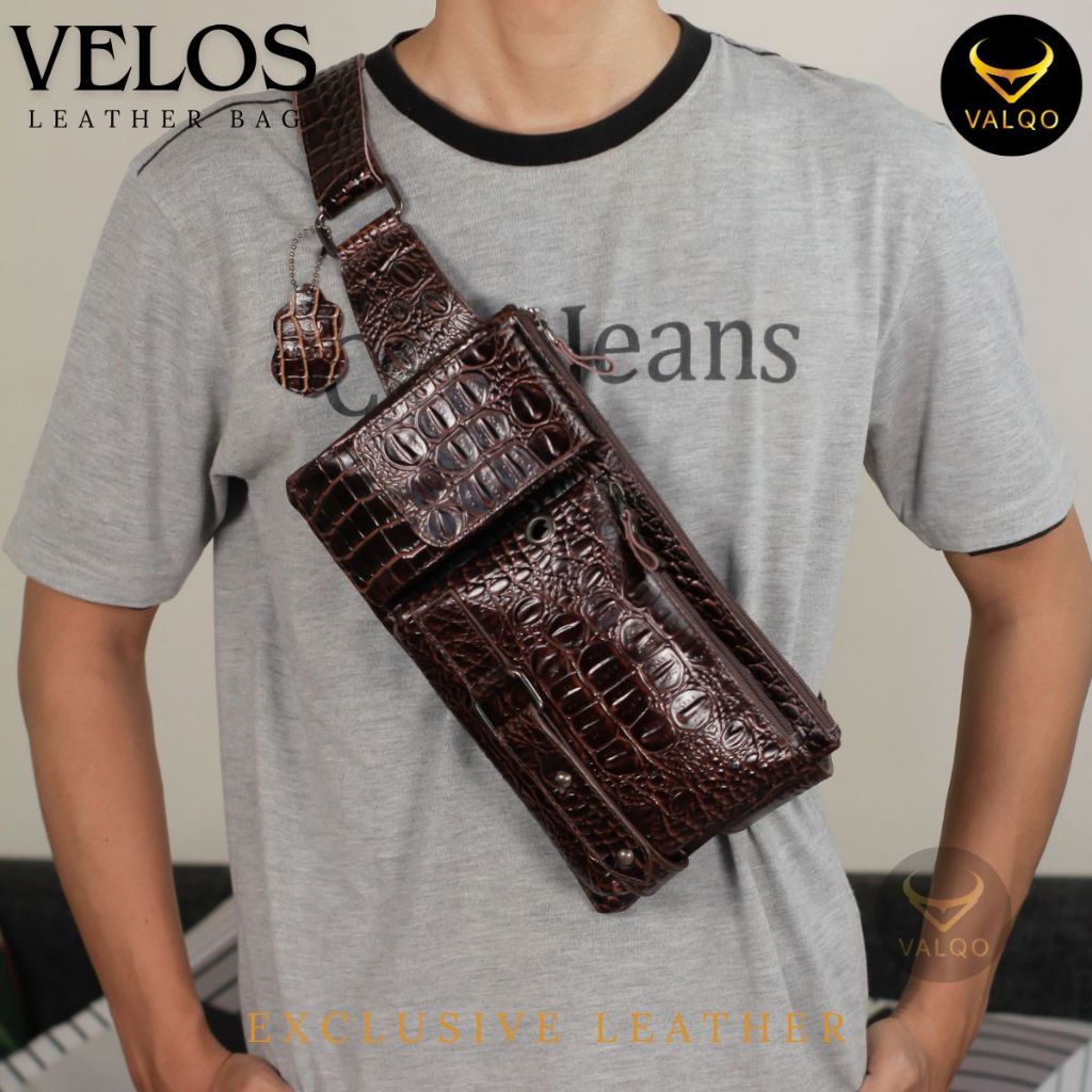 garansi valqo velos tas kulit sapi motif buaya waist bag dada pinggang sling bag cowok tas pria
