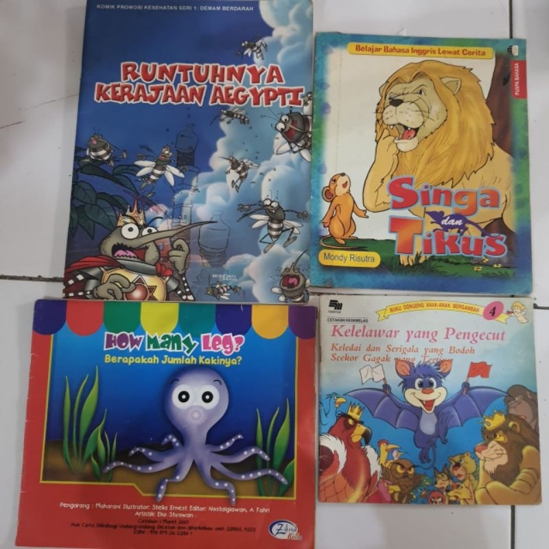 Buku Cerita Anak tentang Hewan (Nyamuk, Singa &amp; Tikus, Kelelawar, Belajar berapa kaki hewan) [Bekas]