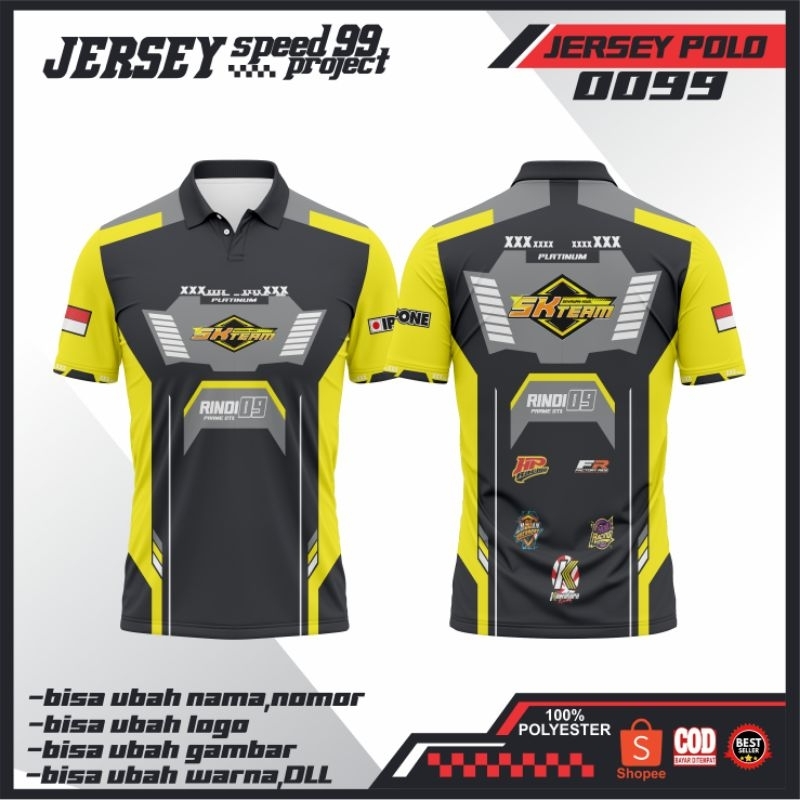 Jersey kra polo lengan pendek balap kuning full printing