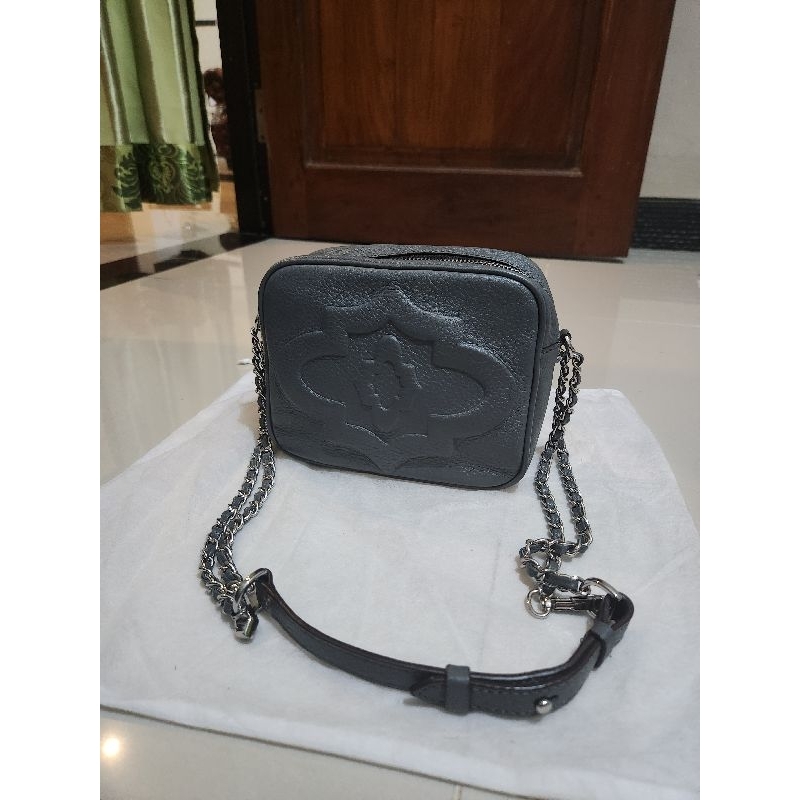 Kamera bag oryany mini tali ranta abu kulit asli | Sling shoulder rantai cambag mini cantik