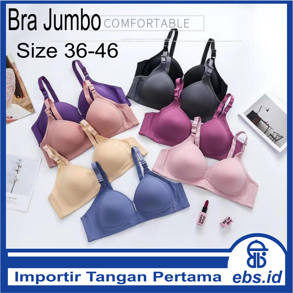 𝗘𝗕𝗦 ✅ PW186 Bra Wanita Jumbo Size 36-46 Fashion Simple Tanpa Kawat Warna Ada Pengait Belakang Korea 