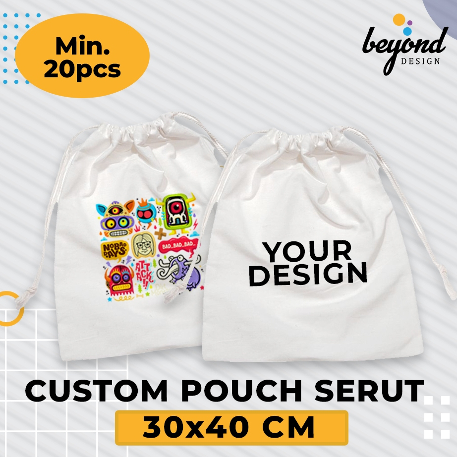 Pouch Serut Blacu Custom Logo/Gambar Souvenir Packaging uk 30x40cm