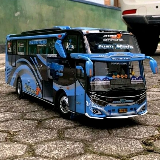 miniatur bus stj tuan muda fariasi lampu LED bus mainan anak viral telolet basuri
