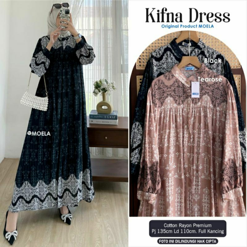 KIFNA MIDI DRESS ORIGINAL MOELA // Gamis Motif Katun Rayon Kekinian Best Seller