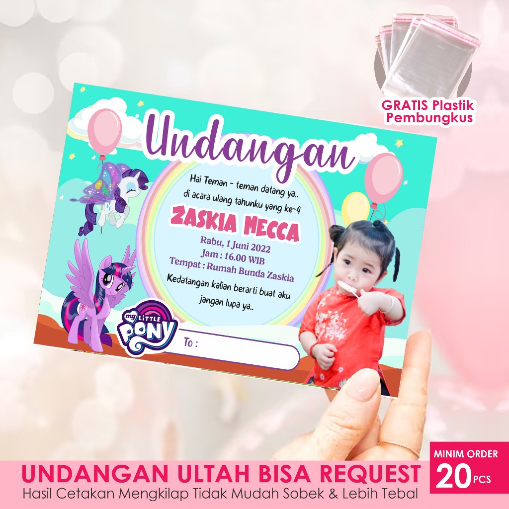 Undangan ulang tahun anak Perempuan  tema MY LITTLE PONNY - undangan ultah KUDA PONI