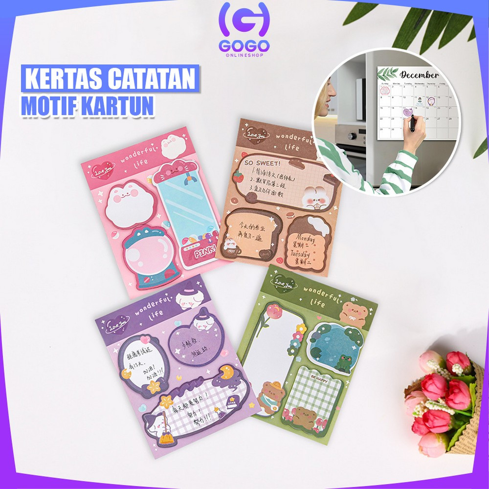 

GOGO-A89 Sticky Note 3 IN 1 Motif Kartun Bear Cat Kertas Memo Kombinasi Pola Hewan Lucu / Tempelan Kertas Catatan Pembatas Buku 60 Lembar Memopad