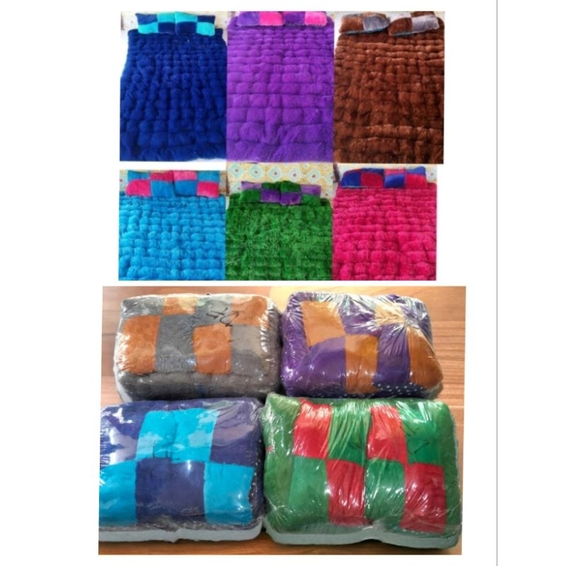 KASUR CIMOL PALEMBANG/TILAM BULU 2 BANTAL MIX WARNA BANTAL/KARPET BULU UK 110X160CM