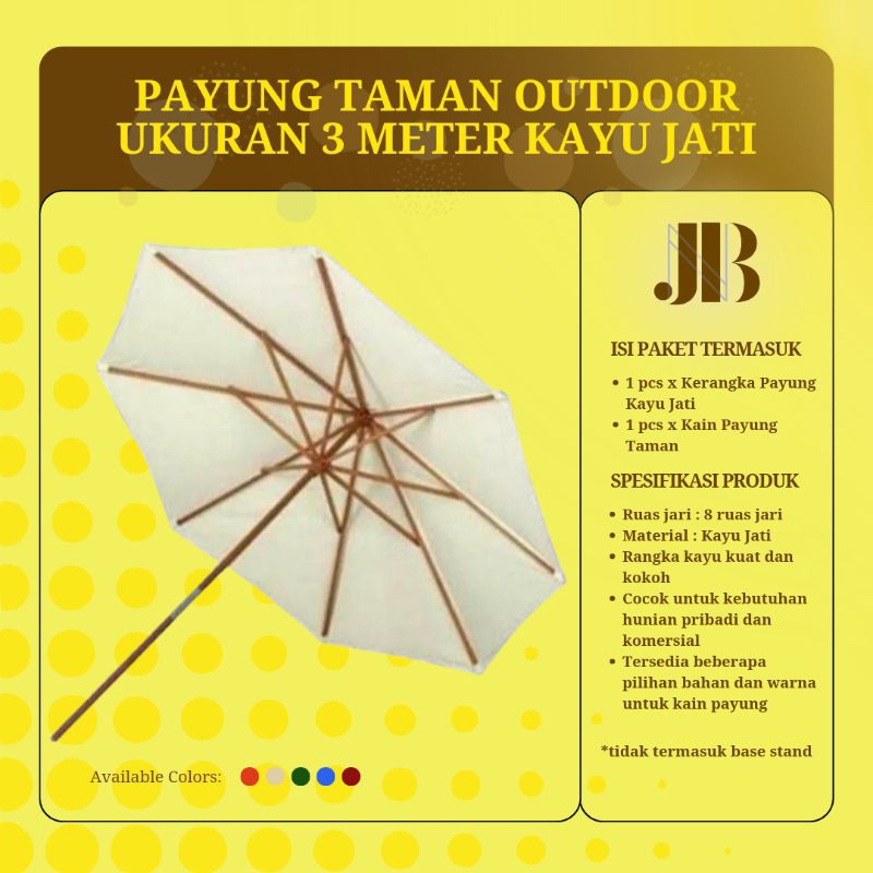 NJB ONLINE STORE - KERANGKA PAYUNG KAYU JATI DAN KAIN PAYUNG OUTDOOR 3 M