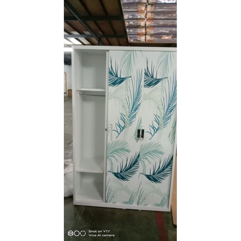 Lemari Besi 3 Pintu Sliding Geser Putih Cantik Cermin Alisto Kingdom