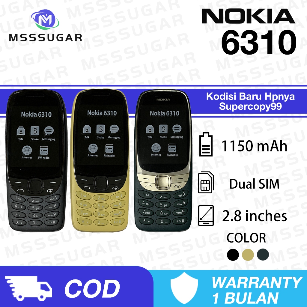 X61_ Hp Jadul Nokia 6300 New 6310 Jadul Dual Sim Garansi 1 Bulan