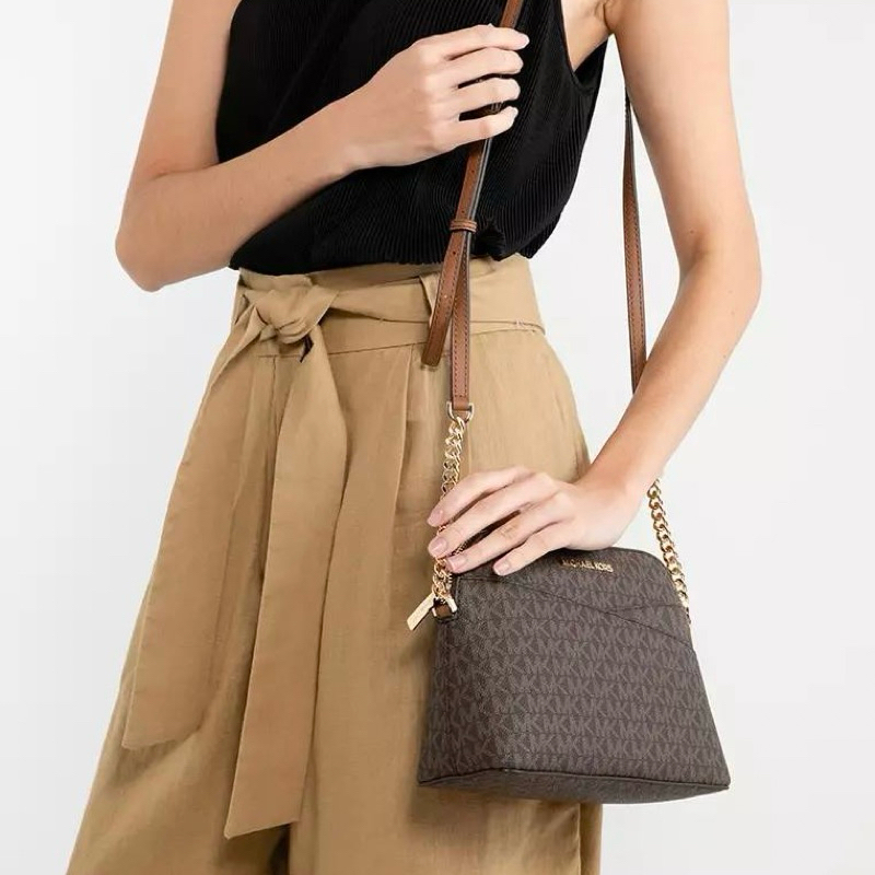 Michael Kors MK Jet Set Travel Medium Logo Dome Signature Monogram Crossbody Bag