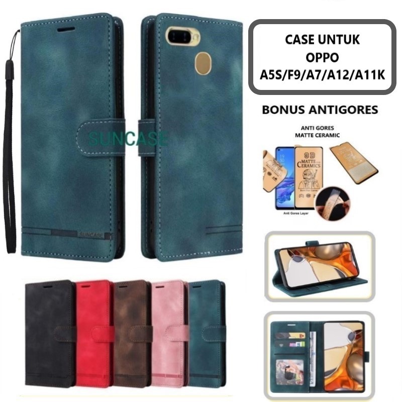 Casing hp OPPO A5S A12 F9 A7 A11K model flip dompet softcase premium ada tali dan dapat anti gores