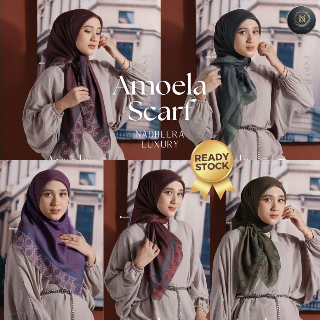 AMOLEA SCARF NADHEERA LUXURY JILBAB HIJAB SEGIEMPAT MOTIF NADHERA PREMIUM VOAL TERBARU AMOELA AMOLEE