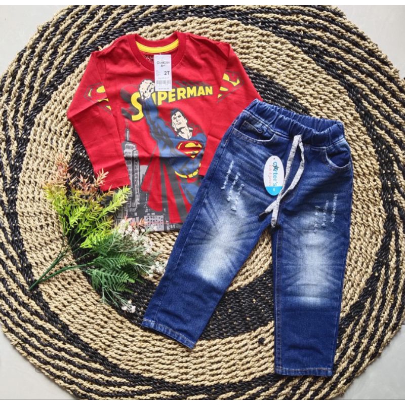 Setelan jeans anak kaos lengan panjang