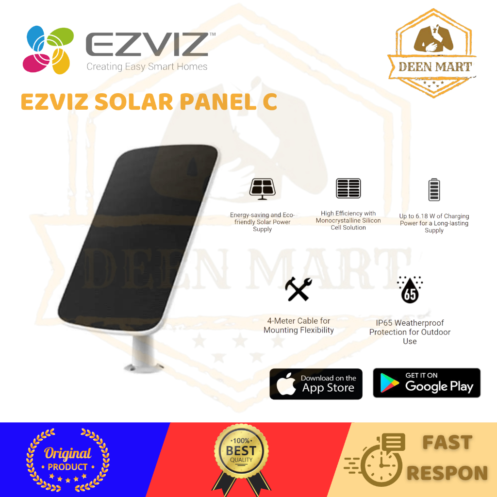 EZVIZ CMT-SOLAR PANEL-C - Solar Charging Panel Designed for Battery-Operated EZVIZ Camera