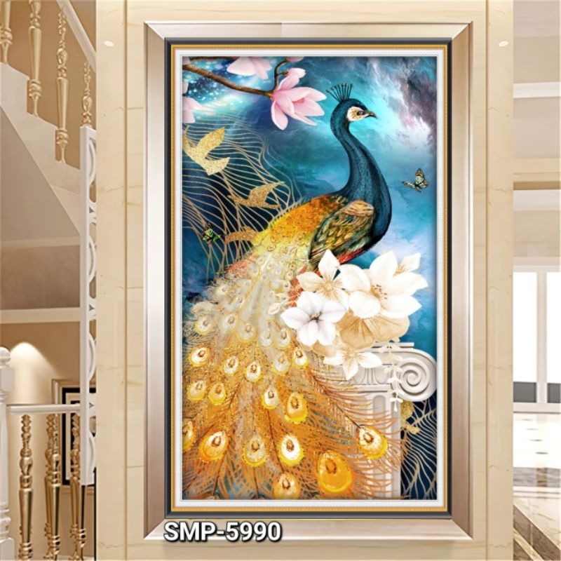Terbaru wallstiker dinding 3D motif merak, stiker dinding ruang tamu, lukisan dinding printing