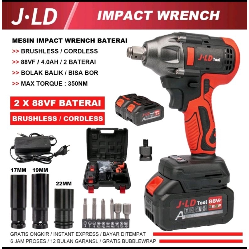 JLD 13MM CORDLESS IMPACT WRENCH BRUSHLESS 350N.M impact baterai 48VF MESIN BOR JV88 UNTUK BAUT MOBIL