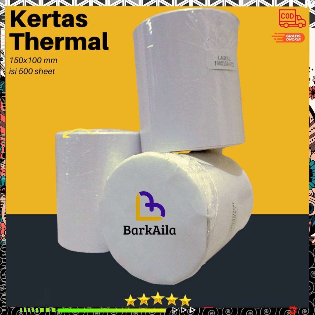

Kertas Thermal Sticker/Label A6 Roll Size 100x150mm