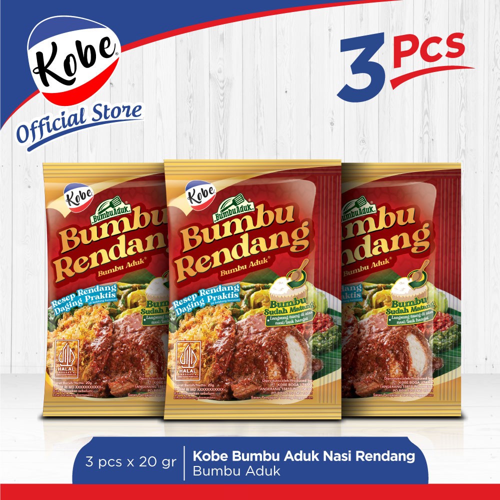 

KOBE BUMBU RENDANG 20gr x 3pcs (Isi 3 Sachet @20gr) BUMBU MASAK INSTAN