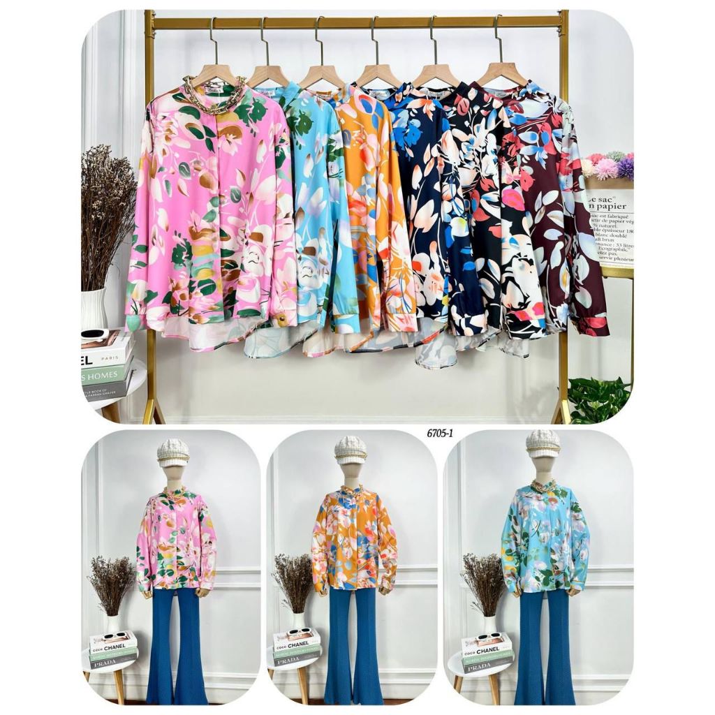 KEMEJA FLOWER YIMINA FULL PRINT LENGAN PANJANG CLASSIC FASHION WANITA PREMIUM BASIC ATASAN LENGAN PA